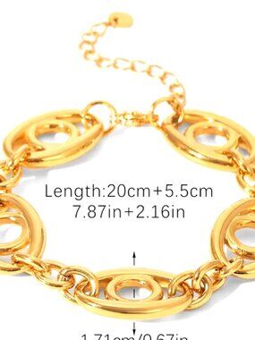 18k GOLD DIPPED THICK OVALWITH INNER CIRCLES BRACELET WITH EXTENDER
